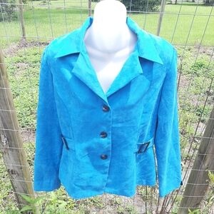 🔥Ladies Size 14 Blue Suede 3 Button Blazer Jacket By Perceptions New York C3